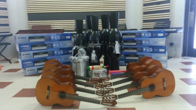 Un échantillon des instruments de musique reçus par le Carrefour Musical.