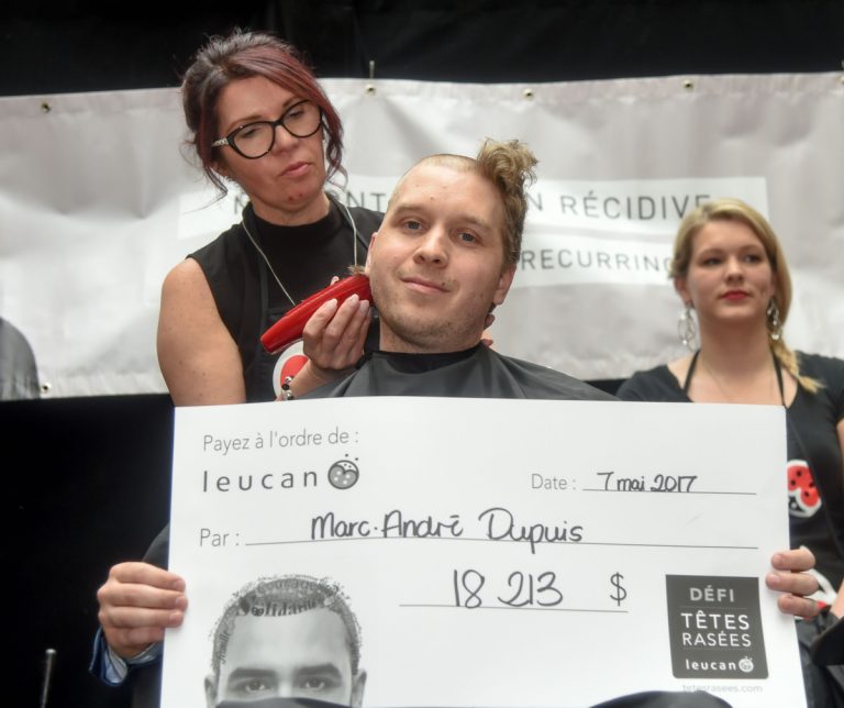 Père de 31 ans dont un des enfants est atteint de leucémie, Marc-André Dupuis a amassé 18 213 $ pour son Défi têtes rasées au profit de Leucan.