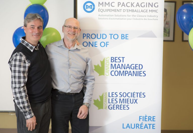 Copropriétaires de l'entreprise MMC Packaging, le président Philippe McNally et le directeur technique Marcel Bélanger.