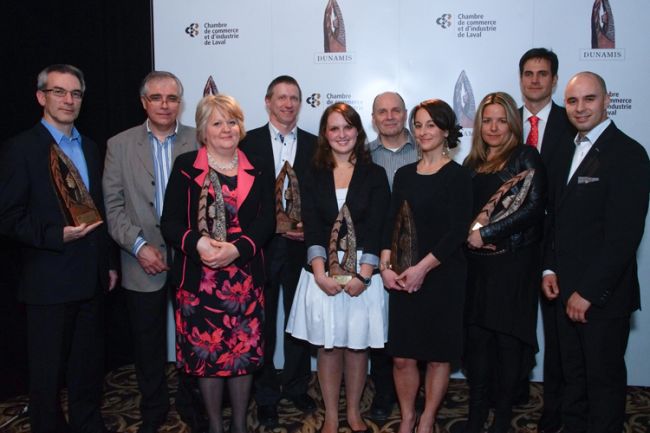 Quelques-uns des 22 lauréats couronnés lors de la 33e édition du gala Dunamis, orchestrée par la Chambre de commerce et d'industrie de Laval.