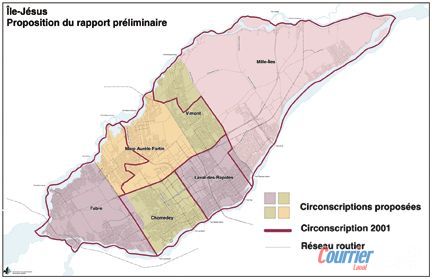 Avec le projet de carte électorale proposé par le directeur général des élections, Marcel Blanchet, Laval compterait six circonscriptions. (www.lacartechange.qc.ca)