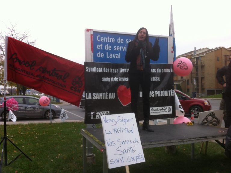 Marjolaine Aubé a fait état de situations auxquelles les travailleurs du CSSS de Laval sont confrontés, à la suite des compressions budgétaires de 12 M$ pour l'année en cours.