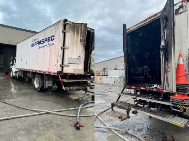 Les pompiers de Laval ont contrôlé en moins d’une demi-heure le feu accidentel de camion à l’entreprise Assemblage Xtremetal inc. le mardi 18 avril, venue de Valleyfield, Saint-Vincent-de-Paul.