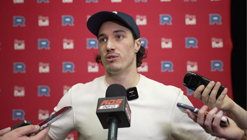 L'attaquant Rafaël Harvey-Pinard lors du bilan de fin de saison du Rocket de Laval.