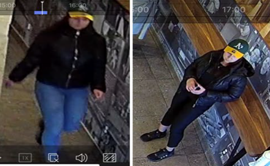 Deux autres captures d'image de la présumée fraudeuse de type fausse représentation par  des caméras de surveillance et dévoilées par la police de Laval. 