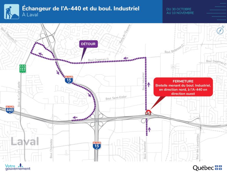 Plan de la fermeture prévue dans l'échangeur des autoroutes 440 et 15.