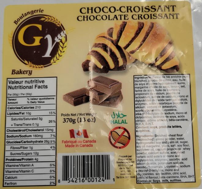 Emballage du produit Choco-croissant de la marque Boulangerie GY.