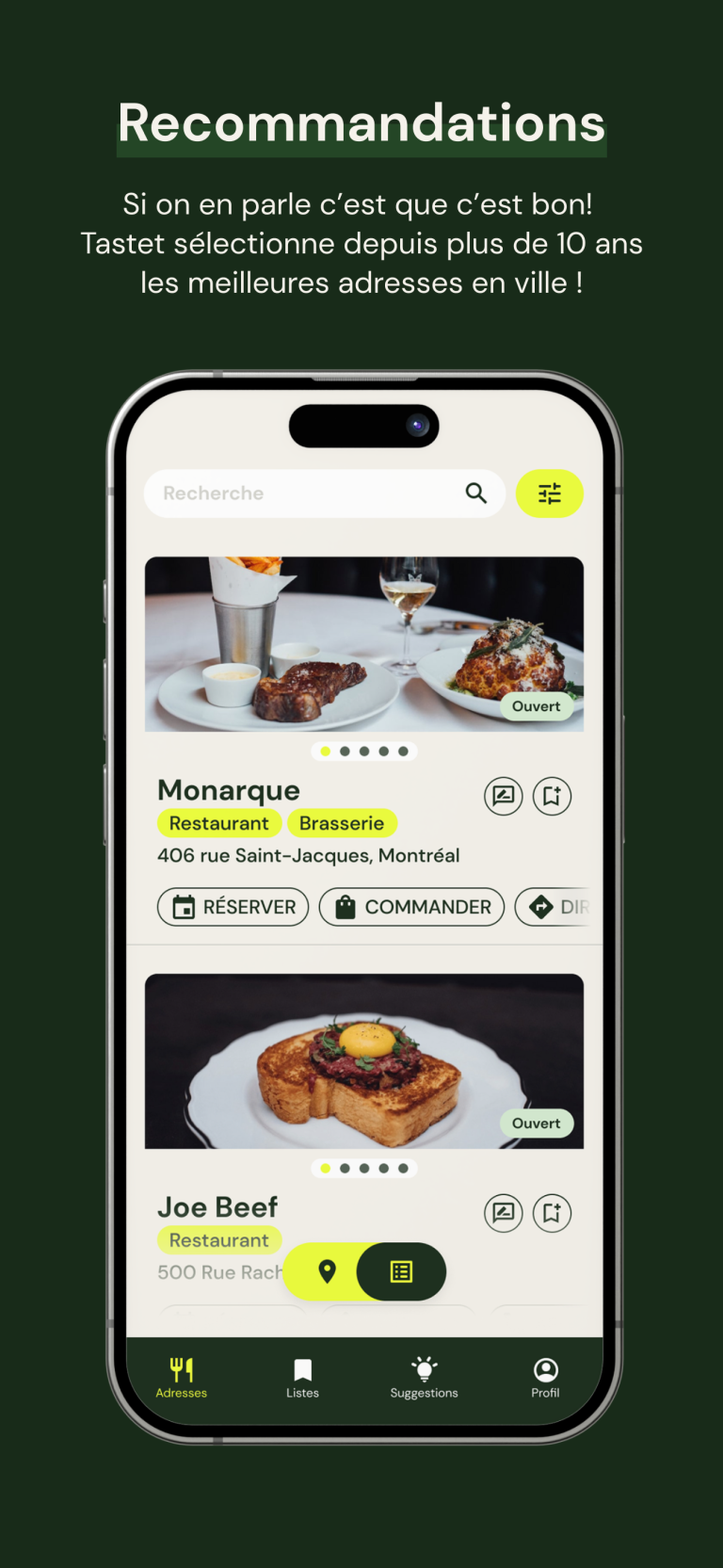 La nouvelle application Tastet pour trouver les meilleurs restaurants. Crédit photo: Courtoisie Tastet