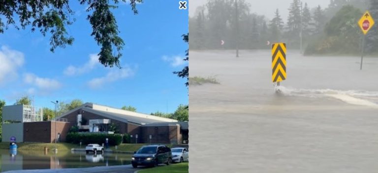 Plusieurs stationnements de lieux publics, dont l'aréna Martin Saint-Louis, à Sainte-Dorothée, ainsi que de nombreux tronçons de rue, se sont retrouvés sous l'eau des pluies historiques tombées sur Laval le vendredi 9 août.