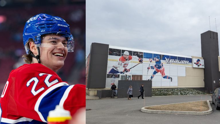 Cole Caufield et la succursale Sports Rousseau de Laval.