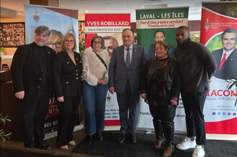 Dans l’ordre habituel, les députés Angelo Iacono (Alfred-Pellan) et Annie Koutrakis (Vimy), Michelle Demange (agence immobilière ReMax 2000), le député Fayçal El-Koury (Laval-Les Îles), Louise Labrie (agence immobilière Oneevo) et Dimitri Pensy, attaché politique et représentant le député Yves Robillard (Marc-Aurèle-Fortin).