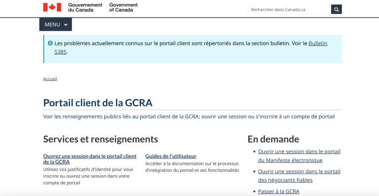 Le système GCRA de l'Agence des services frontaliers du Canada.