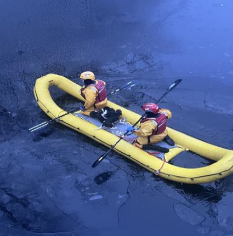 Des pompiers de Laval spécialisés en sauvetage nautique ont récupéré deux chiens égarés sur les eaux froides et la glace fragilisée de la rivière des Prairies, le mercredi 1er janvier.