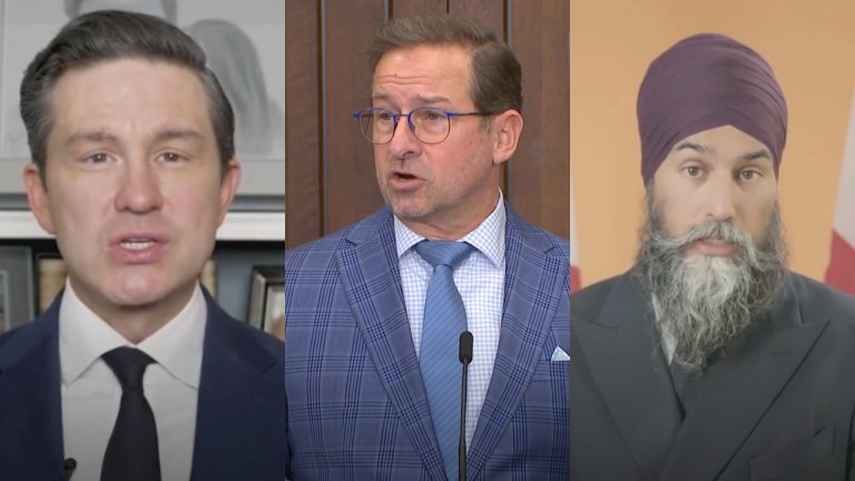 Pierre Poilievre, Yves-François Blanchet et Jagmeet Singh.