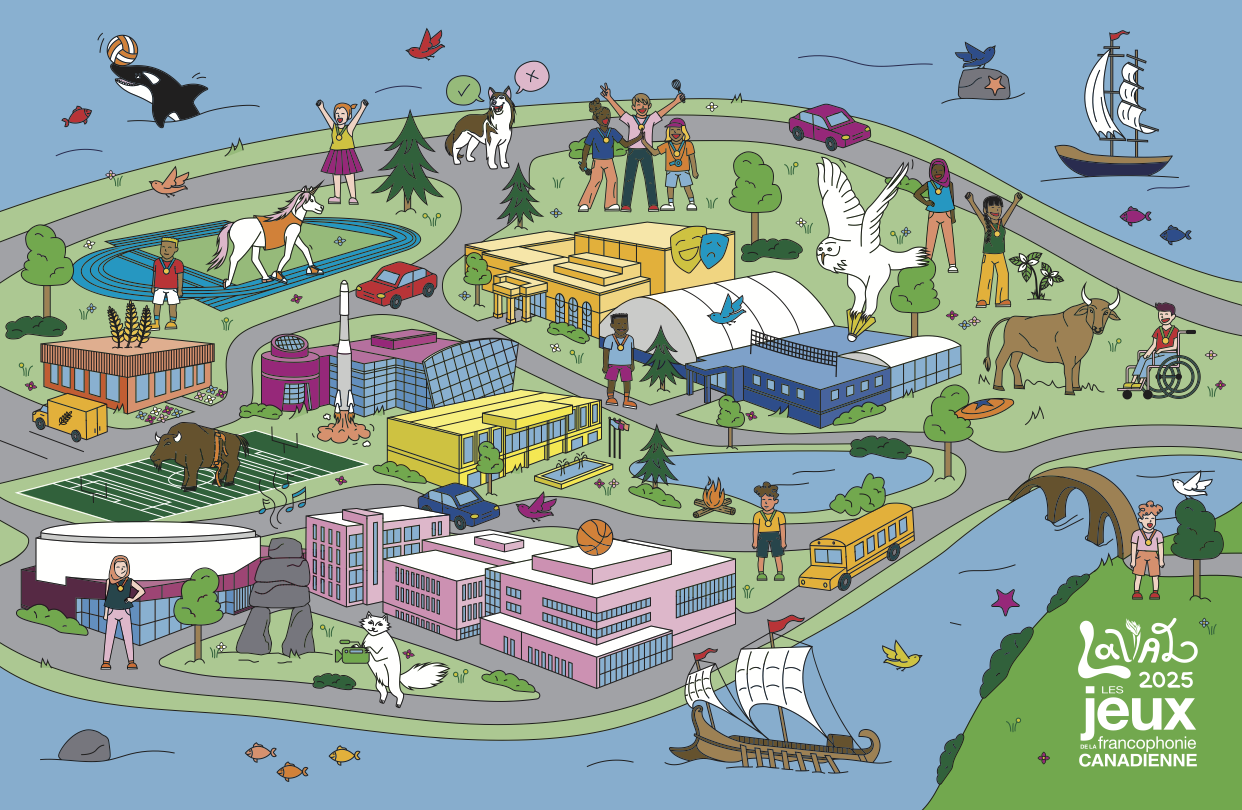 Affiche officielle des Jeux de la francophonie canadienne 2025 dévoilée à l’occasion de la Journée québécoise de la francophonie canadienne du 22 mars.