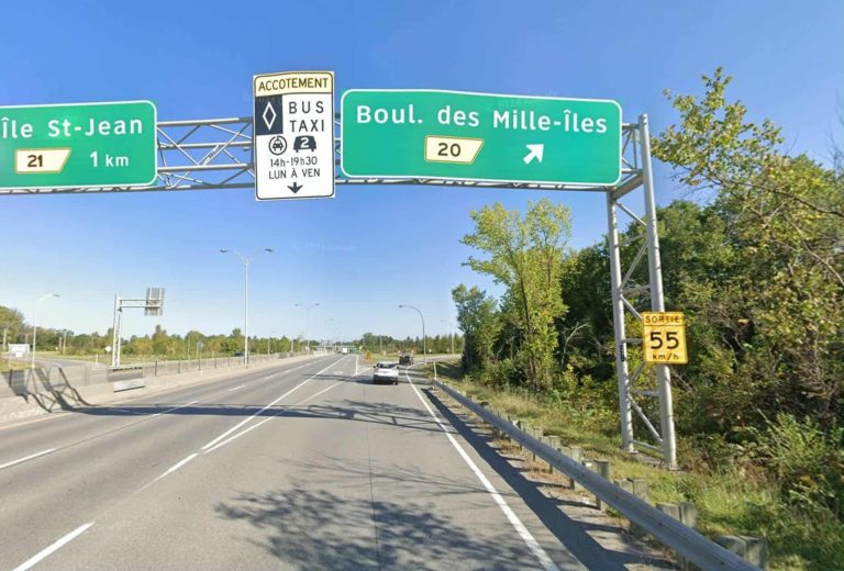 La sortie de l'autoroute 25, qui sera touchée par des fermetures, vers le boulevard des Mille-Îles, à Laval. (Capture d'écran - Google Maps)