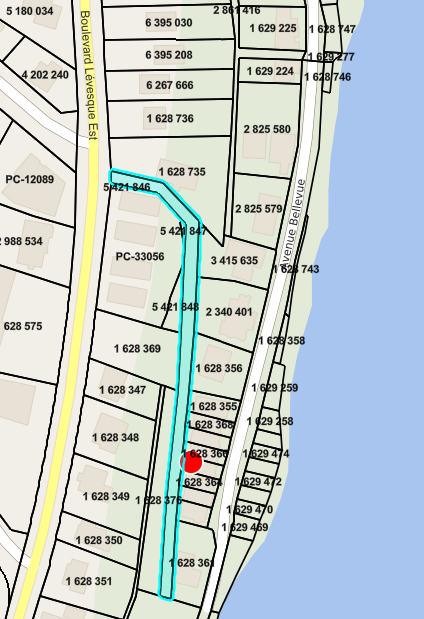 Le cadastre 1 629 251 (en bleu sur l’image) serait celui possédé par la Ville de Laval, où se trouve une partie du talus rocheux. (Photo gracieuseté – capture d’écran carte interactive du Registre foncier du Québec)