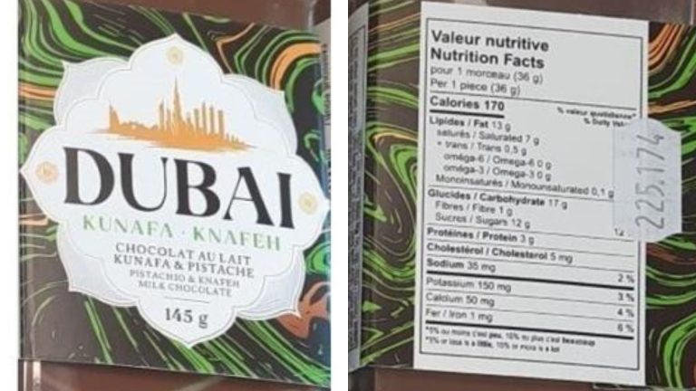 L'une des barres de chocolat visées par le rappel de l'ACIA en raison du risque de contamination à la bactérie Salmonella. (Photos gracieuseté - ACIA)