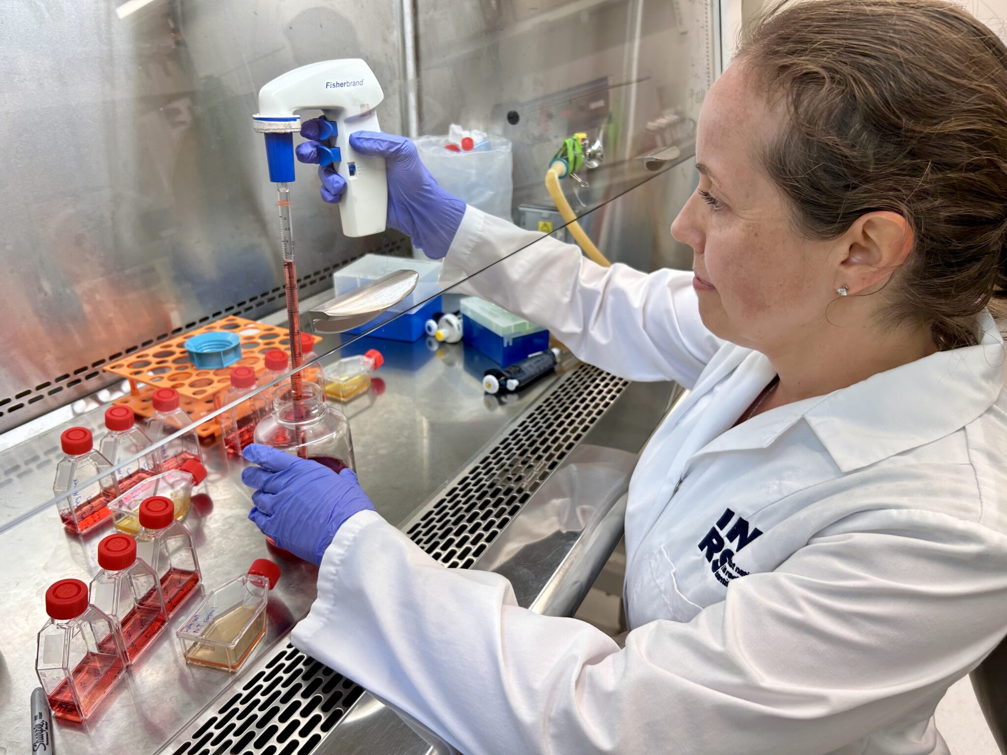 La doctorante Ilona Gdovinova effectuant des tests en laboratoire.