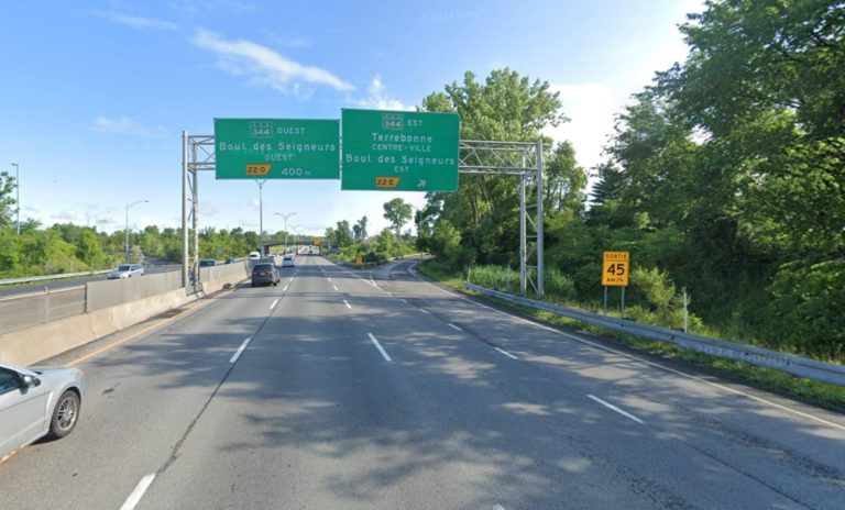L'autoroute 25 à la hauteur du pont d'étagement de la route 344. Le secteur sera visé par diverses fermetures en raison de travaux de réparation. (Capture d'écran - Google Maps)