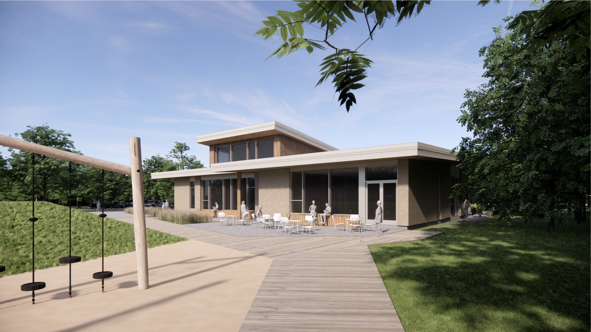 Aperçu de la façade sud du pavillon du bois de l’Équerre à venir. (Photo gracieuseté - Ville de Laval)