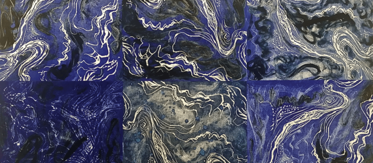 Certaines œuvres de l'exposition Mouvements dans l'eau de l'artiste Hédé qui sera présentée au Centre d'interprétation de l'eau. (Photo gracieuseté)