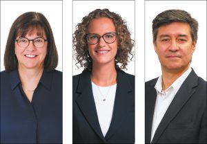 Dans l’ordre habituel, les trois candidats qui se font la lutte dans le district Marc-Aurèle-Fortin : Louise Lortie (Parti Laval - Équipe Larochelle), Emmanuelle Provost (Mouvement lavallois - Équipe Stéphane Boyer) et Juan Schneider (Action Laval).