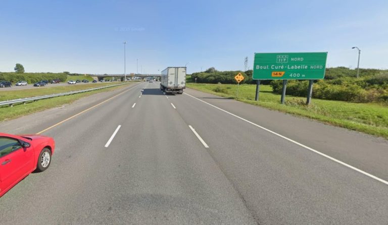 L'échangeur de l'autoroute 15 et du boulevard Curé-Labelle (route 117) où auront lieu des travaux de réparation de la chaussée qui entraîneront des fermetures dans les nuits des 29 et 30 octobre. (Capture d'écran - Google Maps)