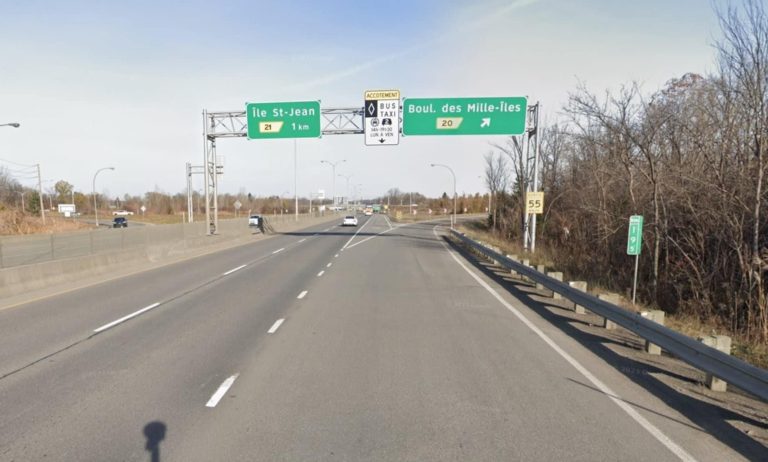 Fermeture à venir sur l’autoroute 25 à Laval L'autoroute 25, en direction nord, à la hauteur du boulevard des Mille-Îles, à Laval, où une fermeture est prévue en raison de travaux d'inspection de structure. (Capture d'écran - Google Maps)