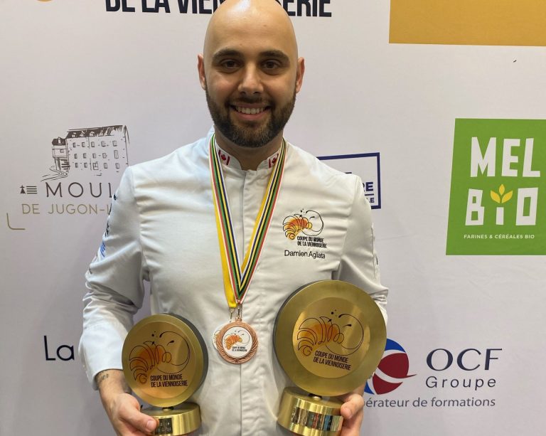 Damien Agliata, de la boulangerie La Shop à Pain à Terrebonne, s'est illustré à la Coupe du Monde de la Viennoiserie en devenant 3° meilleur au monde. (Photo gracieuseté – La Shop à Pain)