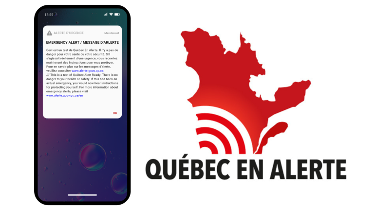 Exemple de message reçu sur un téléphone intelligent lors des tests de Québec En Alerte. (Photos gracieuseté)