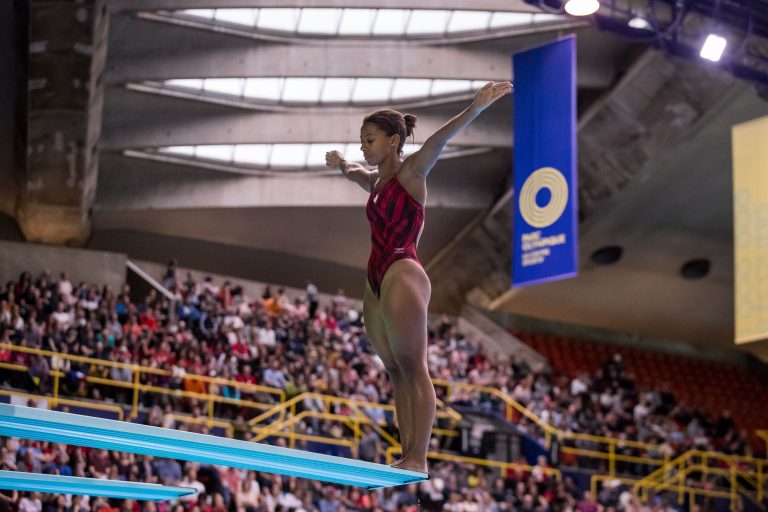 Jennifer Abel au tremplin lors d'une compétition qui se déroulait au Parc olympique de Montréal. (Photo gracieuseté – Plongeon Canada)