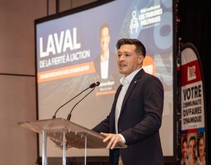 Le maire Stéphane Boyer était conférencier invité à la tribune de la Chambre de commerce et d’industrie de Laval, le 4 décembre dernier. (Photo gracieuseté -