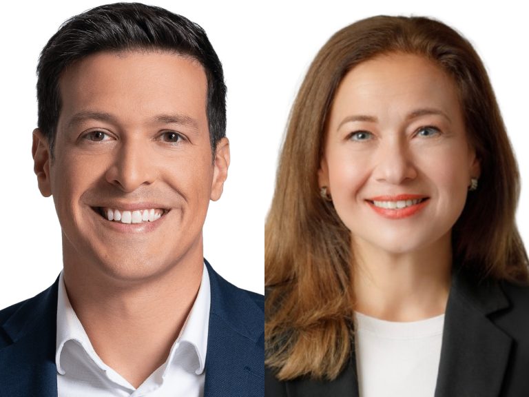 Le maire de Laval, Stéphane Boyer, et son homologue de Brossard, Doreen Assaad.