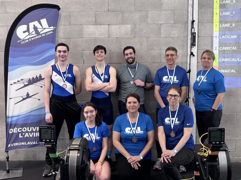 Les médaillés du Club d'aviron de Laval lors du Championnat québécois d'aviron en salle. (Photo gracieuseté - Club d'aviron de Laval)