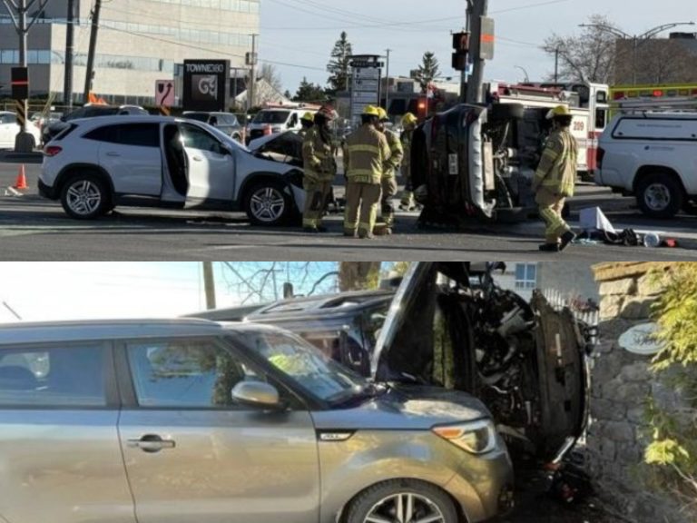 En plus d’un violent incendie criminel à Sainte-Dorothée, les pompiers et policiers de Laval ont dû répondre à des appels concernant deux accidents, dans Saint-François et Chomedey, le samedi 25 avril. (Photos gracieuseté)