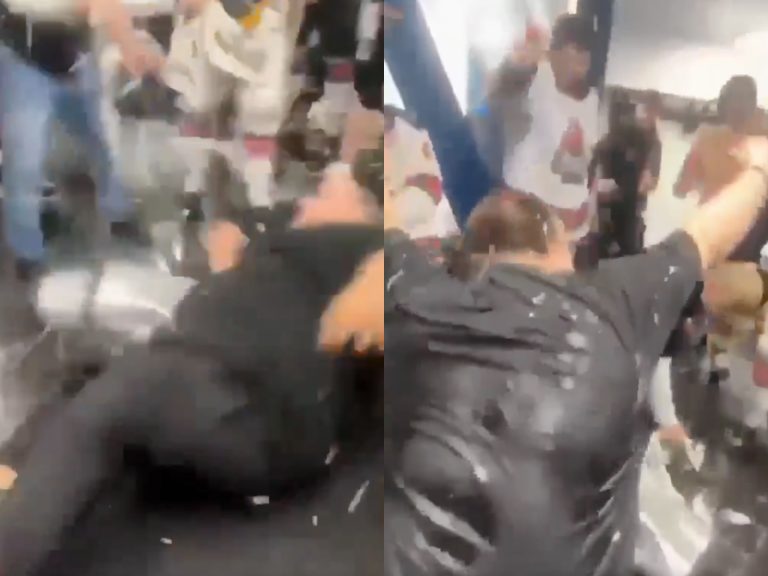 Des images montrant des membres de l'entourage de l'équipe des Pétroliers détruire le trophée de champions ont été diffusés sur les réseaux sociaux au terme des célébrations. (Captures d'écran - Dans les coulisses)