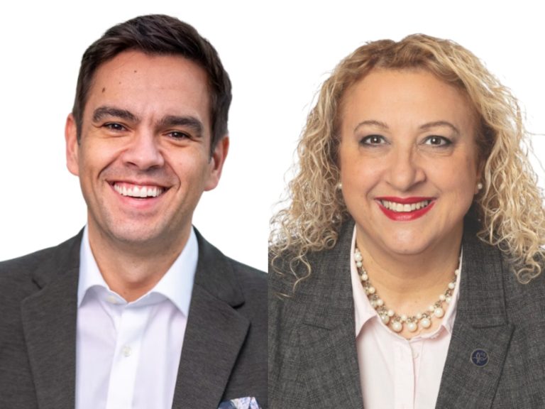 Le chef du Parti libéral du Québec, Charles Milliard, et l’ex-députée libérale siégeant depuis le 4 décembre dernier à titre de députée indépendante de Chomedey, Sona Lakhoyan Olivier.