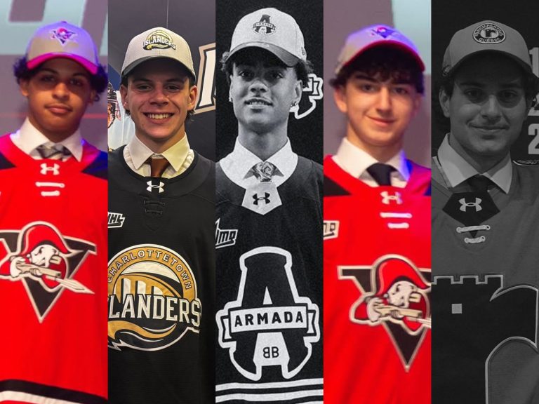 Les hockeyeurs lavallois Elijah Sylla, Caleb Pelletier, Dominic Duplantie, Mathis Khoury et Justin Cardillo. (Photos gracieuseté - Pages Facebook officielles des équipes de la LHJMQ)