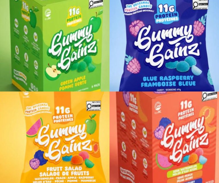 Un rappel a lieu actuellement pour des contenants de 49 grammes de bonbons protéinés de marque Gummy Gainz qui contiendraient du lait non correctement déclaré sur l'étiquette, causant ainsi de possibles réactions allergiques sévères. (Photos gracieuseté - Agence de la santé publique du Canada)
