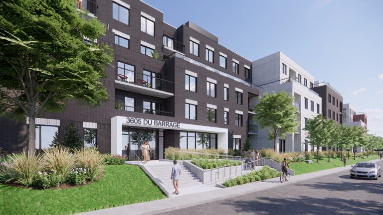 Projet immobilier rue du Barrage: pétition et comité de bon voisinage mis en place Modélisation du complexe locatif de 156 logements qui sortira de terre au pied de la falaise de la rue du Barrage en contrebas du boulevard Lévesque dans Saint-Vincent-de-Paul.