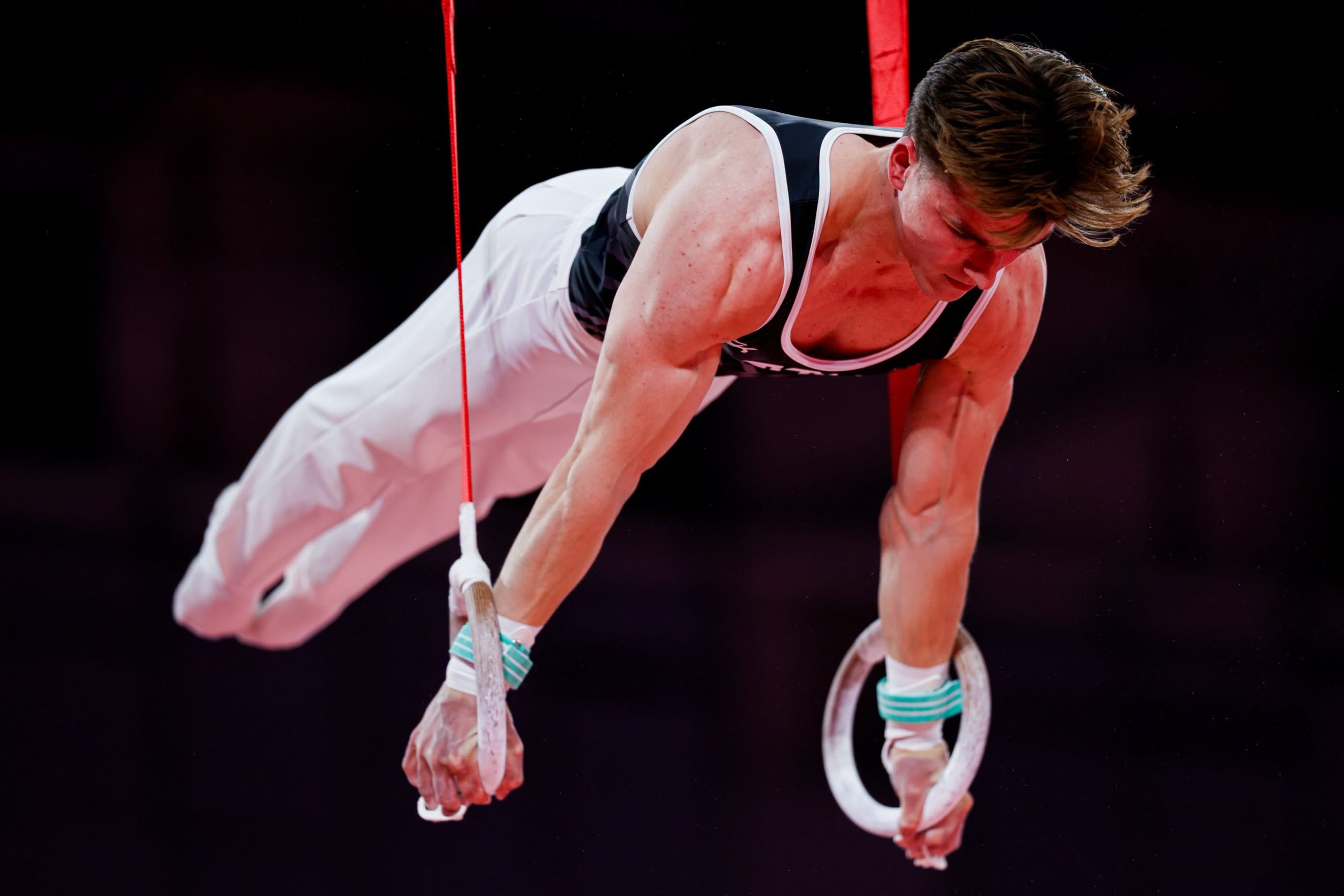 Félix Dolci aux anneaux lors des Jeux du Commonwealth 2026. (Photo gracieuseté – Gymnastique Canada / Antoine Saito)