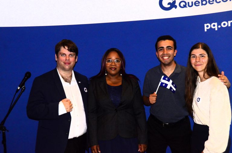 Les candidats péquistes promettent une voix forte pour Laval Dans l'ordre habituel: Mathieu Trottier-Kavanagh, candidat dans Mille-Îles, Judith Cardin, candidate dans Sainte-Rose, Amin Ouazragh-Marchand, candidat dans Vimont-Auteuil, et Marie-Jeanne Rivest, candidate dans Chomedey. (Photo gracieuseté)