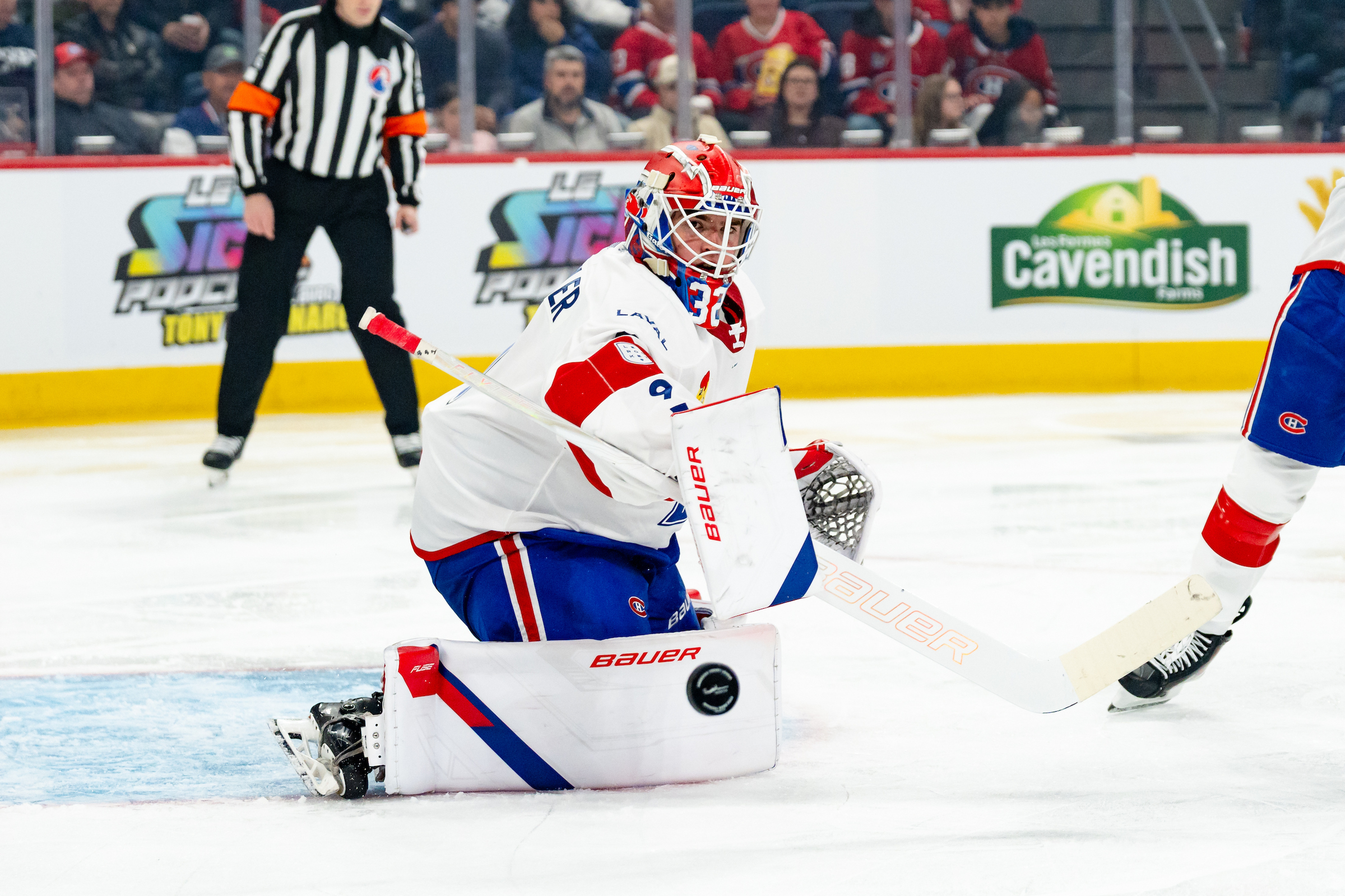 Jacob Fowler a été excellent devant le filet lavallois lors des deux premiers matchs de la saison. (Photo gracieuseté - Laurent Corbeil / Club de hockey Canadien Inc.)