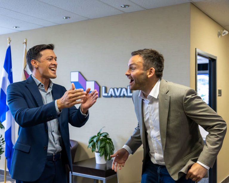 Le maire de Laval Stéphane Boyer en compagnie de Paul Saint-Pierre Plamondon, chef du Parti québécois et nouveau premier ministre du Québec. (Photo tirée de la page Facebook de Stéphane Boyer)
