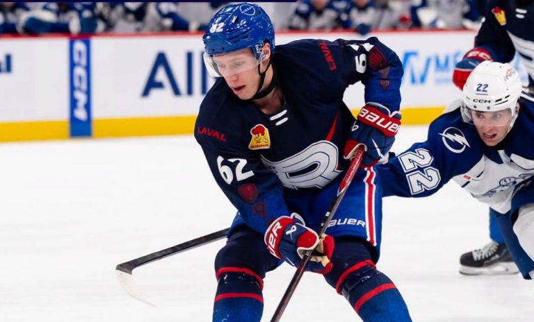Owen Beck déjà rappelé par les Canadiens Owen Beck en est à un deuxième rappel dans la LNH cette saison. (Capture d'écran - Page Facebook du Rocket de Laval)
