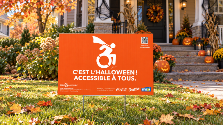 Les citoyen.ne.s sont invités à poser l’affiche sur leur terrain pour aviser les familles d’enfants en situation d’handicap qu’Halloween leur sera accessible. (Photo gracieuseté)