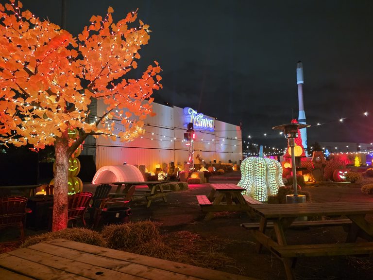 Un monde lumineux d’Halloween à explorer près de Centropolis À Festiween, les visiteurs peuvent s’émerveiller devant un monde lumineux d’Halloween, profiter d’un spectacle projeté, faire des activités en famille et casser la croûte dans une ambiance festive. (Photo 2M.Media – Corinne Prince)